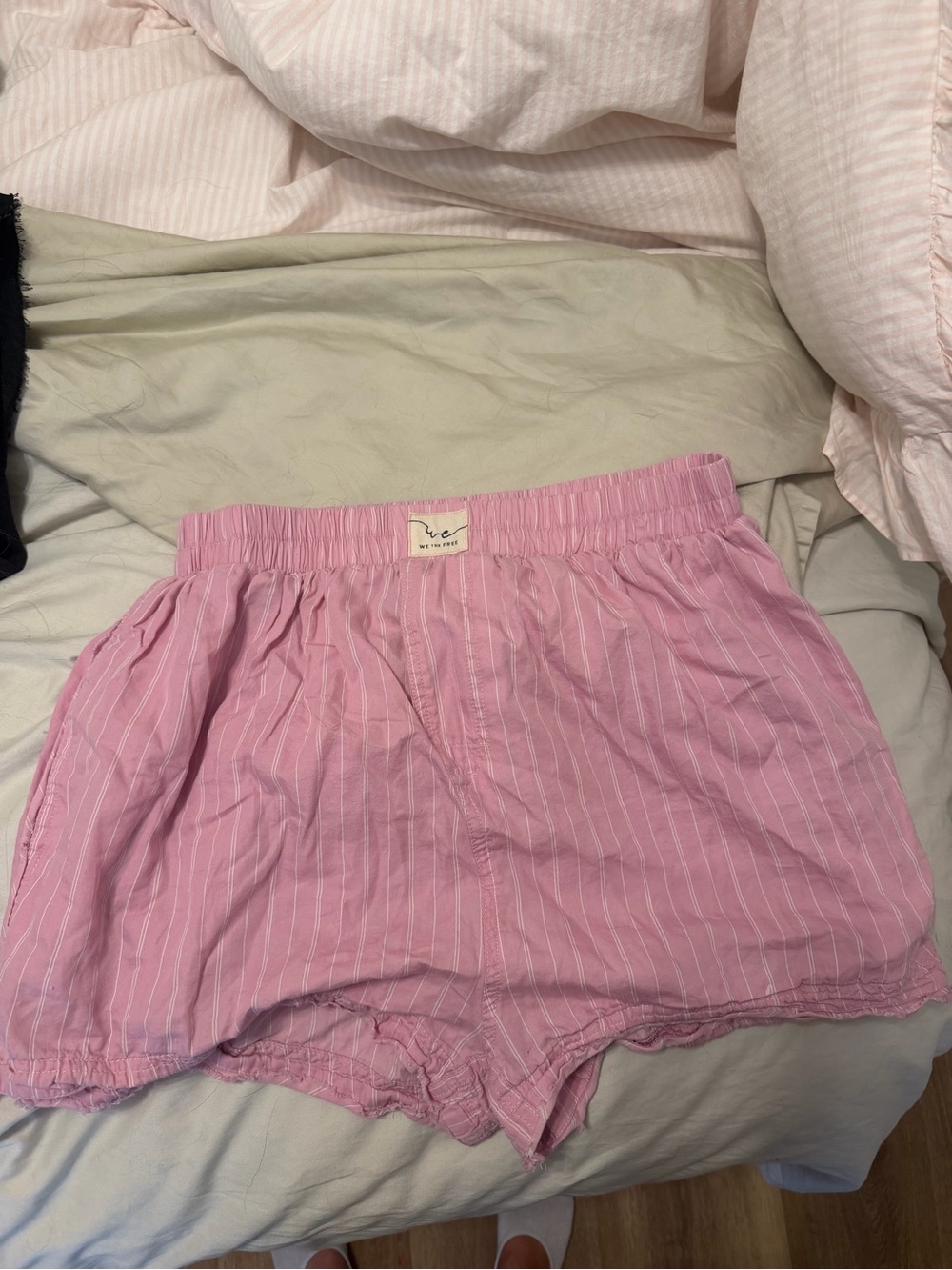 Free People Pink Striped Cotton Sleep Shorts